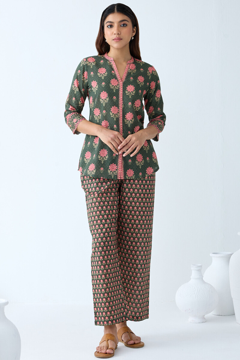 Green Printed Cotton Loungewear Set
