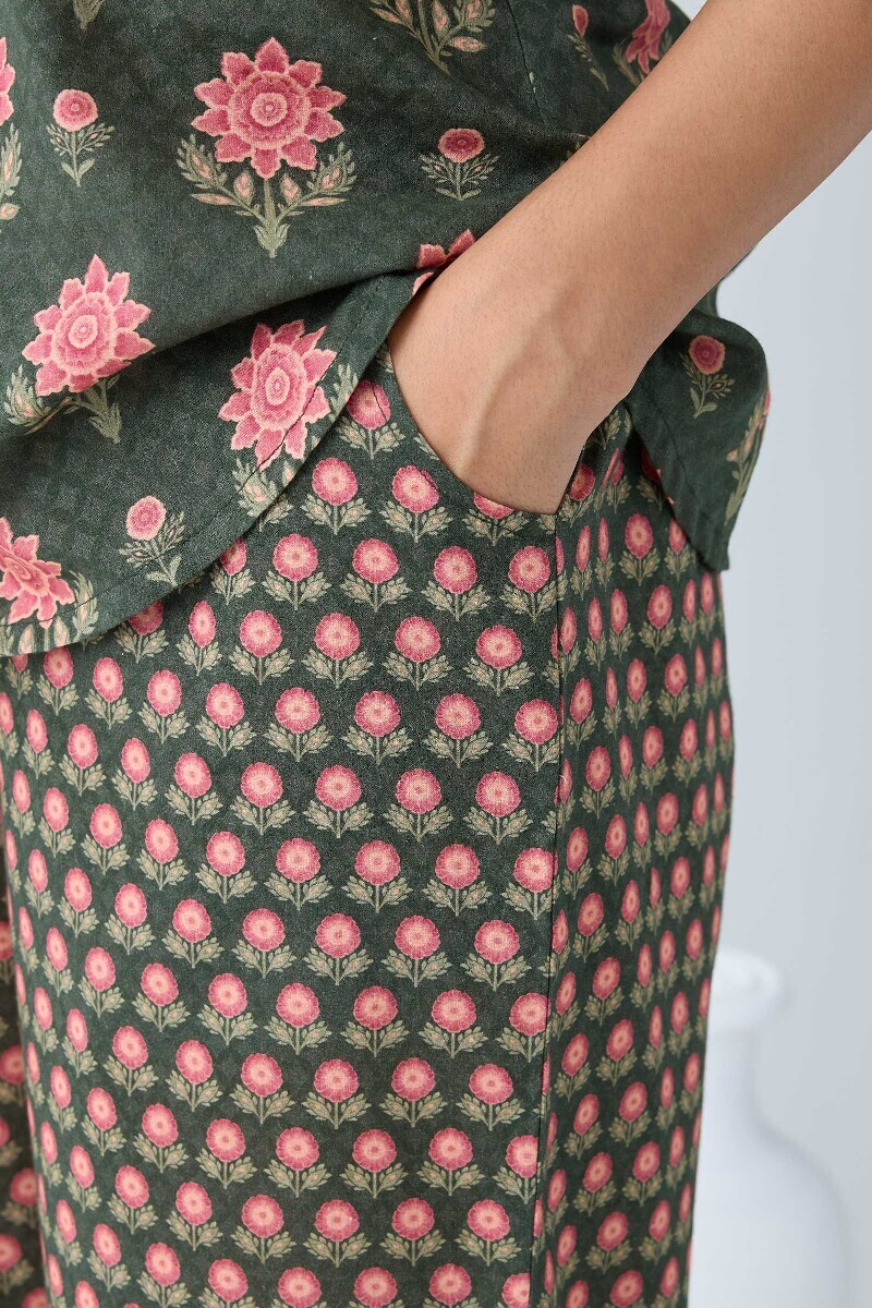 Green Printed Cotton Loungewear Set