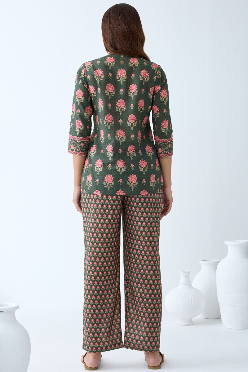 Green Printed Cotton Loungewear Set