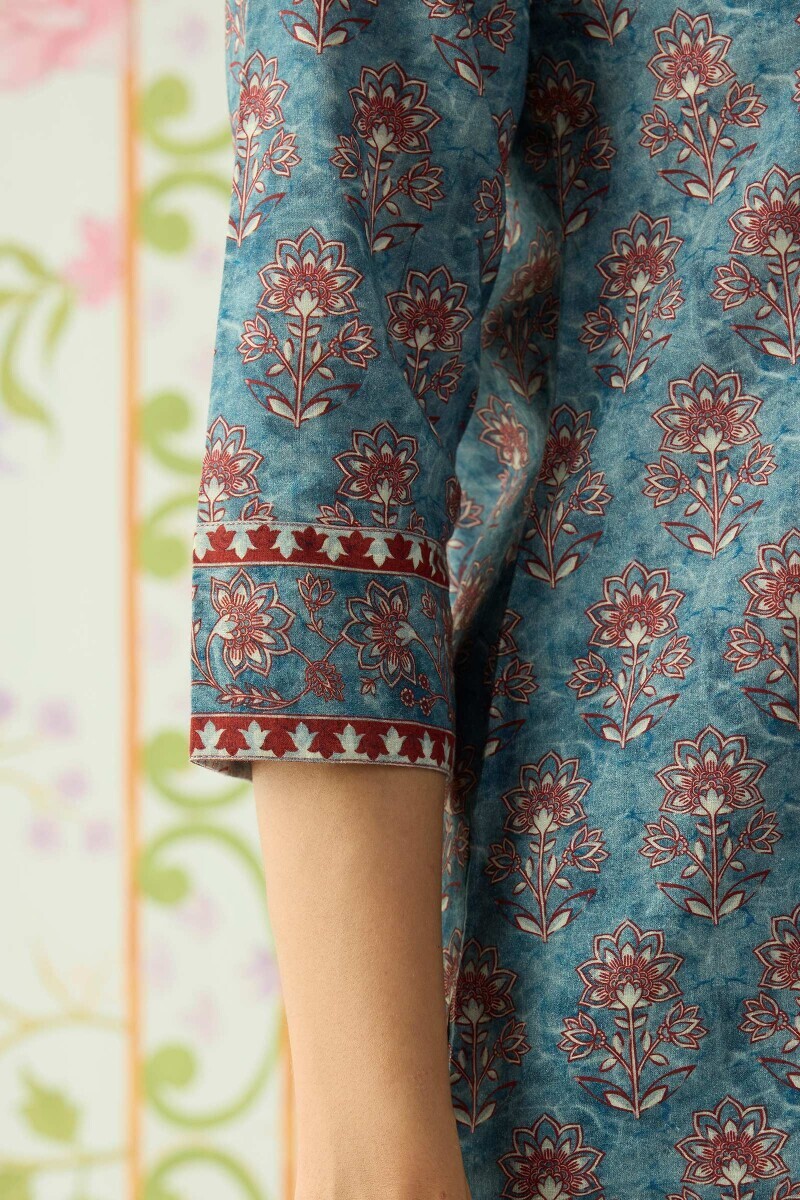 Blue Printed Cotton Loungewear Set