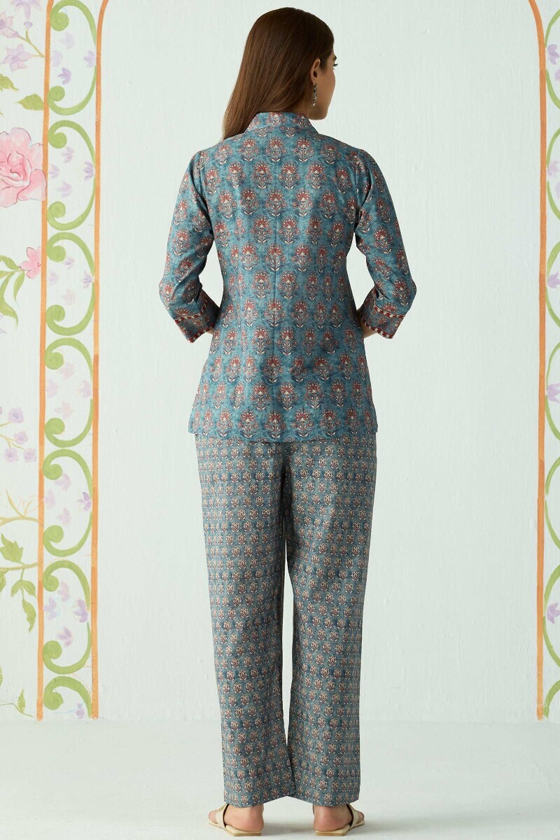 Blue Printed Cotton Loungewear Set
