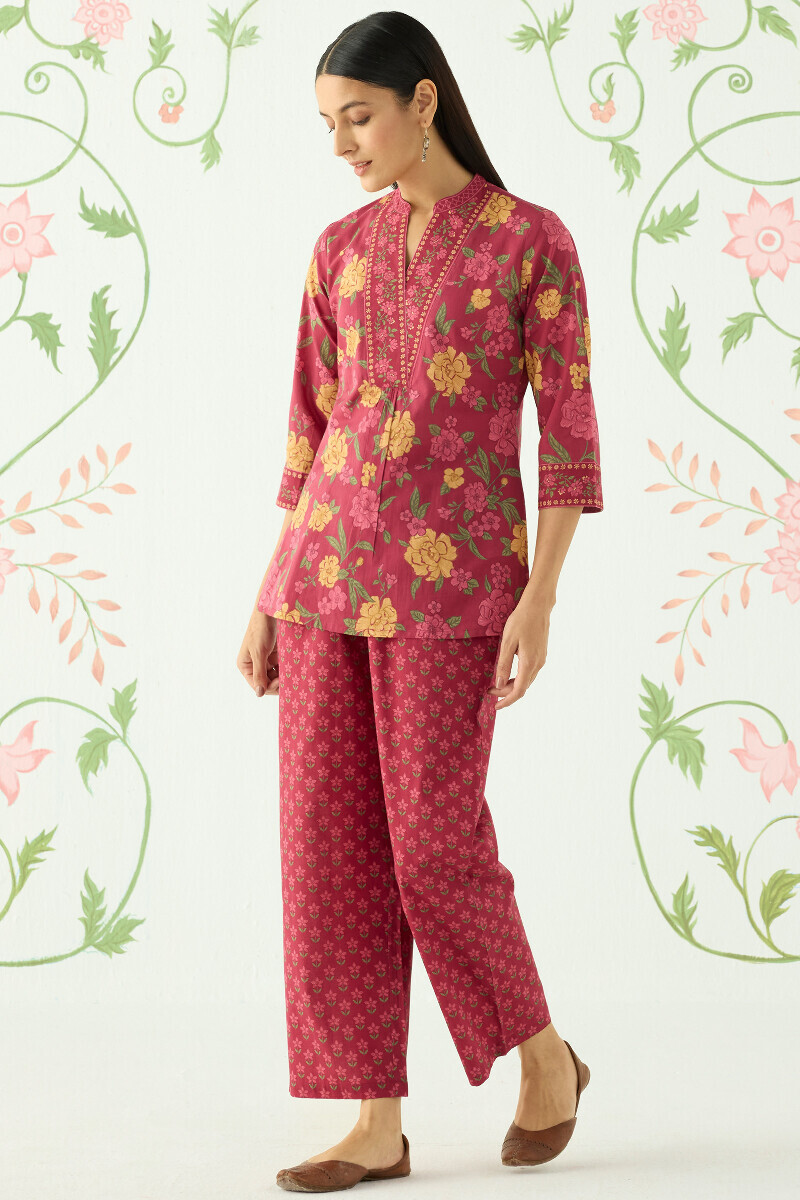 Pink Printed Cotton Loungewear Set
