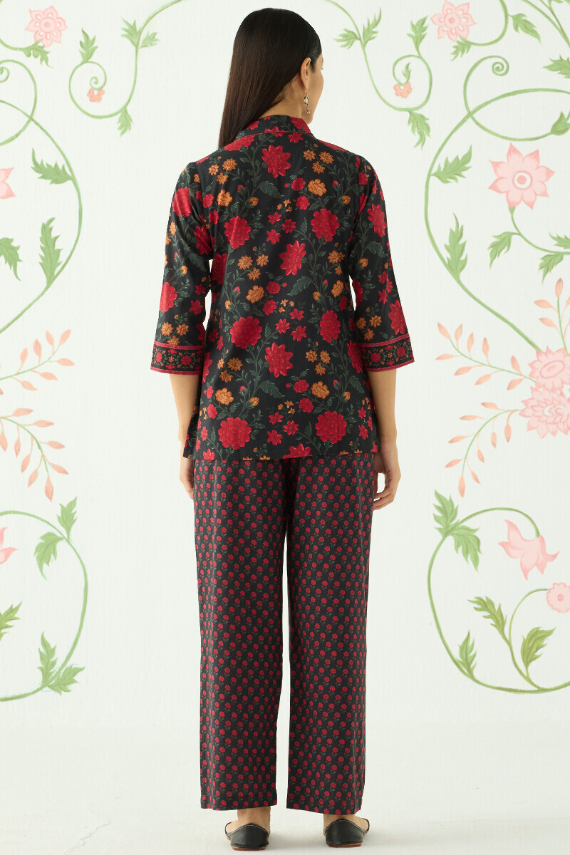 Black Printed Cotton Loungewear Set