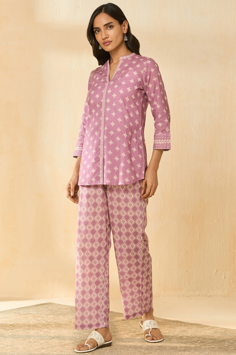 Purple Printed Cotton Loungewear Set