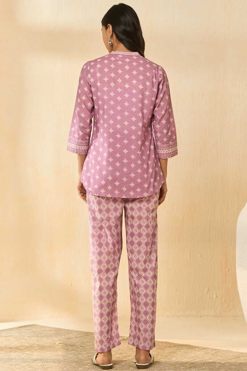 Purple Printed Cotton Loungewear Set