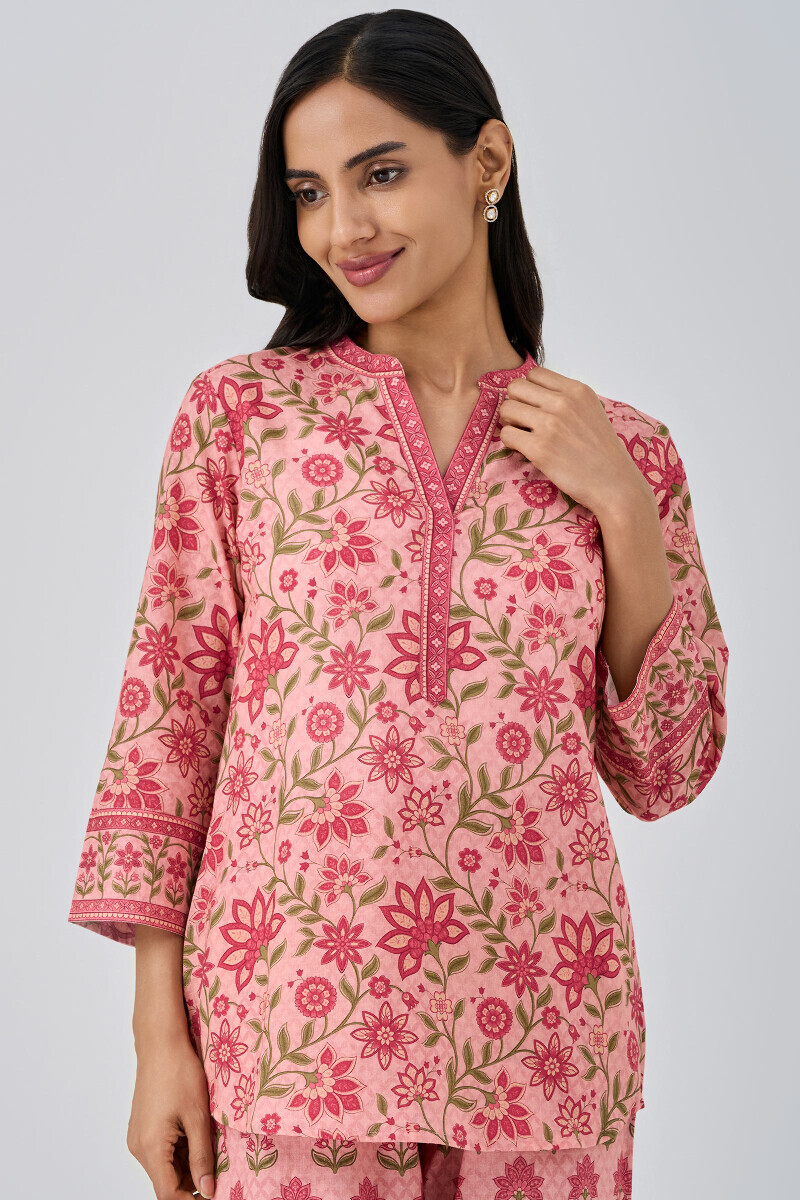 Peach Printed Cotton Loungewear Set