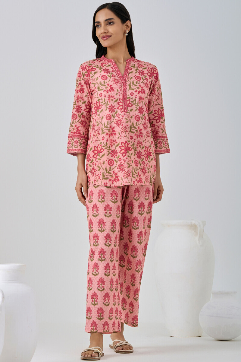 Peach Printed Cotton Loungewear Set