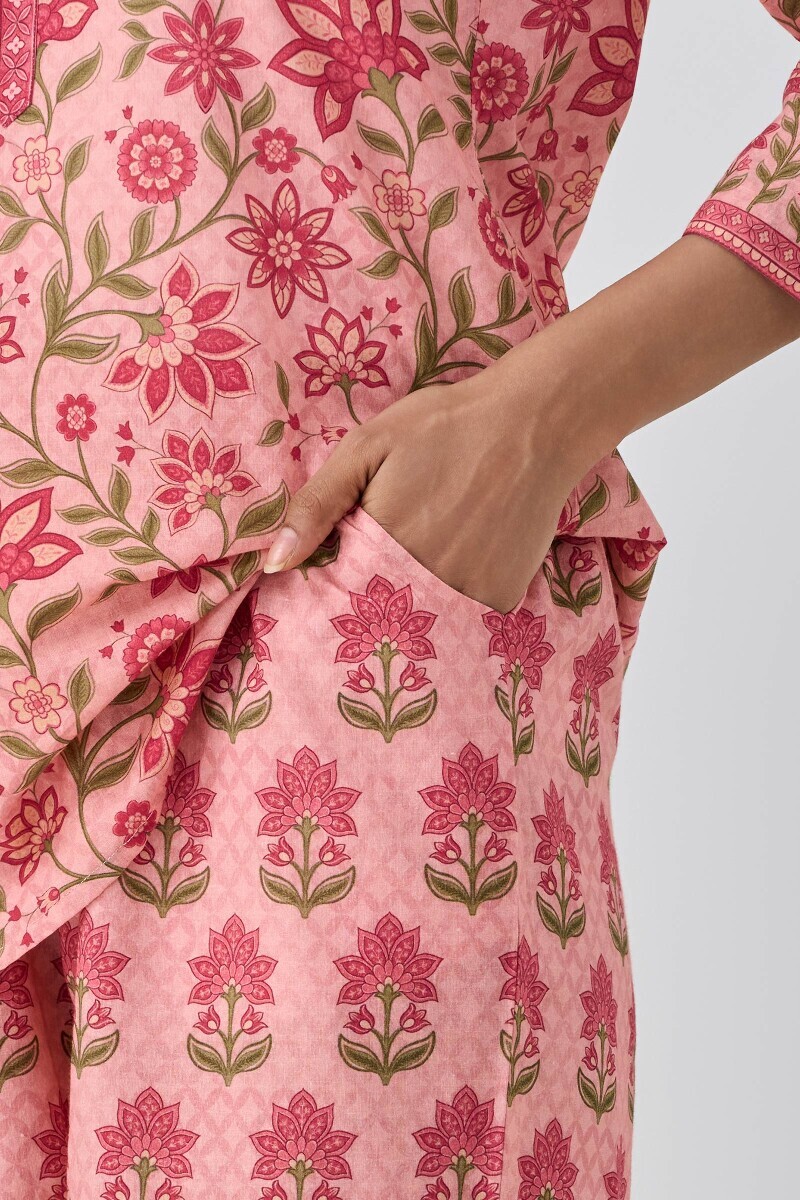 Peach Printed Cotton Loungewear Set