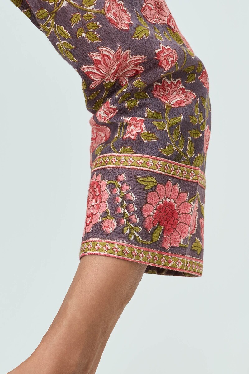 Mauve Hand Block Printed Cotton Loungewear Set