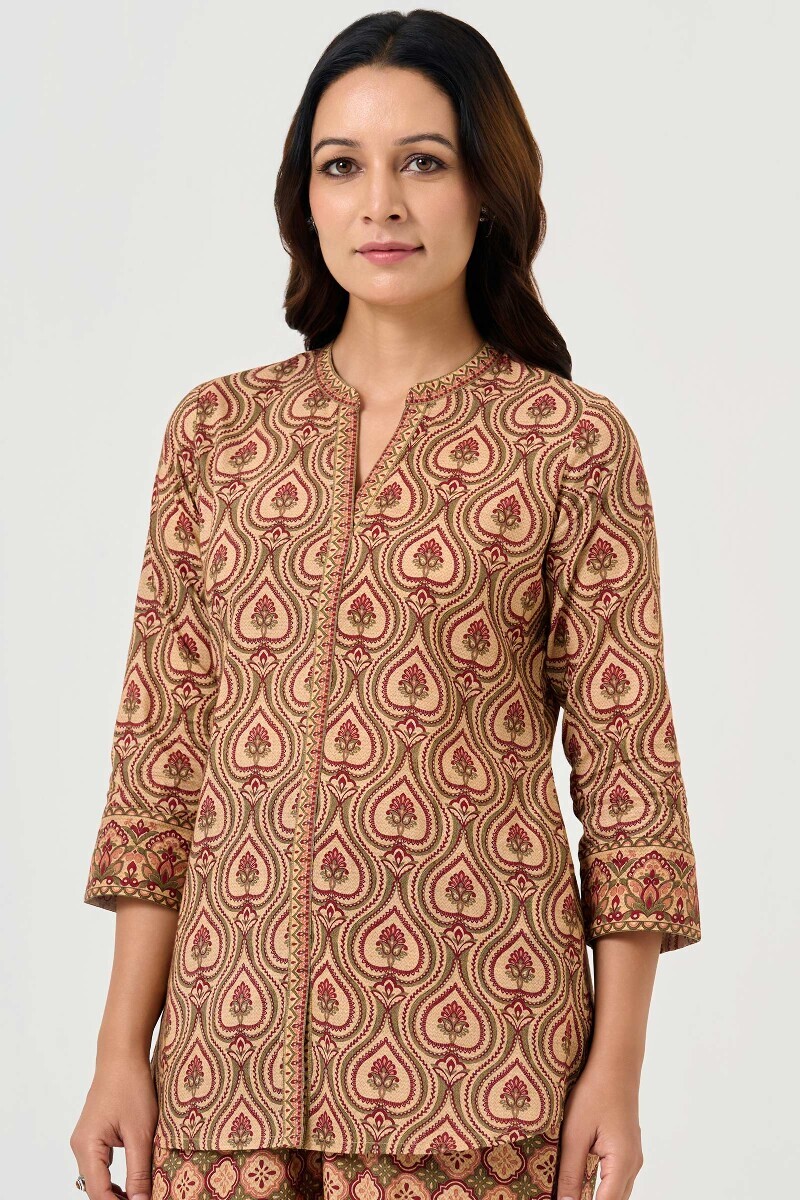 Beige Printed Cotton Co-ord Set