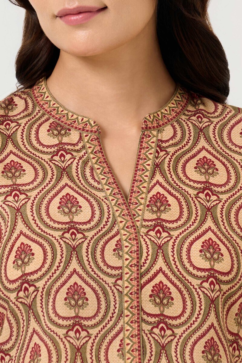 Beige Printed Cotton Co-ord Set