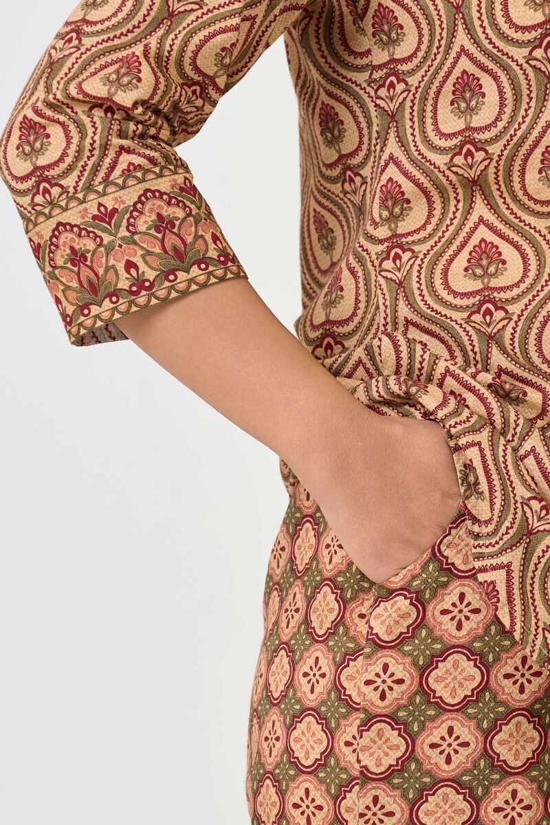 Beige Printed Cotton Co-ord Set