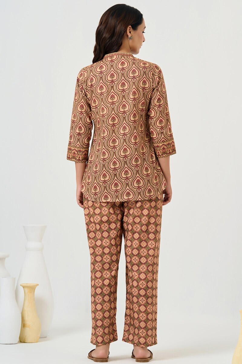 Beige Printed Cotton Co-ord Set