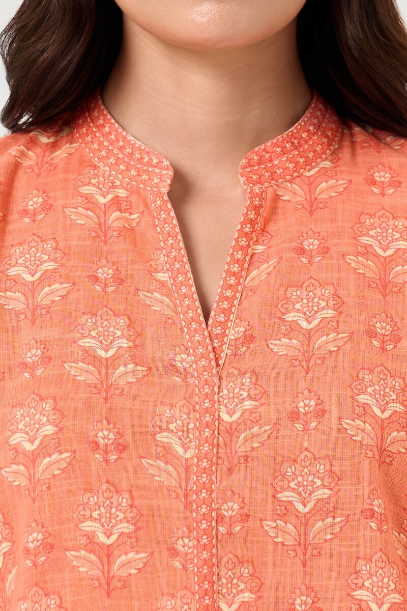 Orange Hand Printed Cotton Slub Co-ord Set