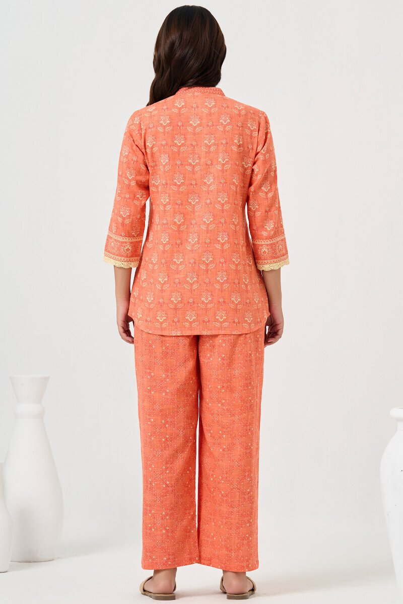 Orange Hand Printed Cotton Slub Co-ord Set
