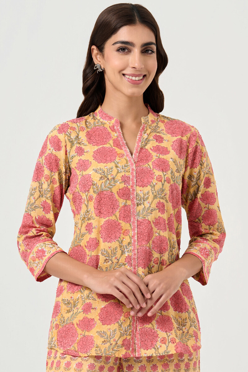 Yellow Hand Block Printed Ram Buta Co-ord Set