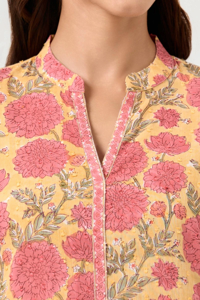Yellow Hand Block Printed Ram Buta Co-ord Set