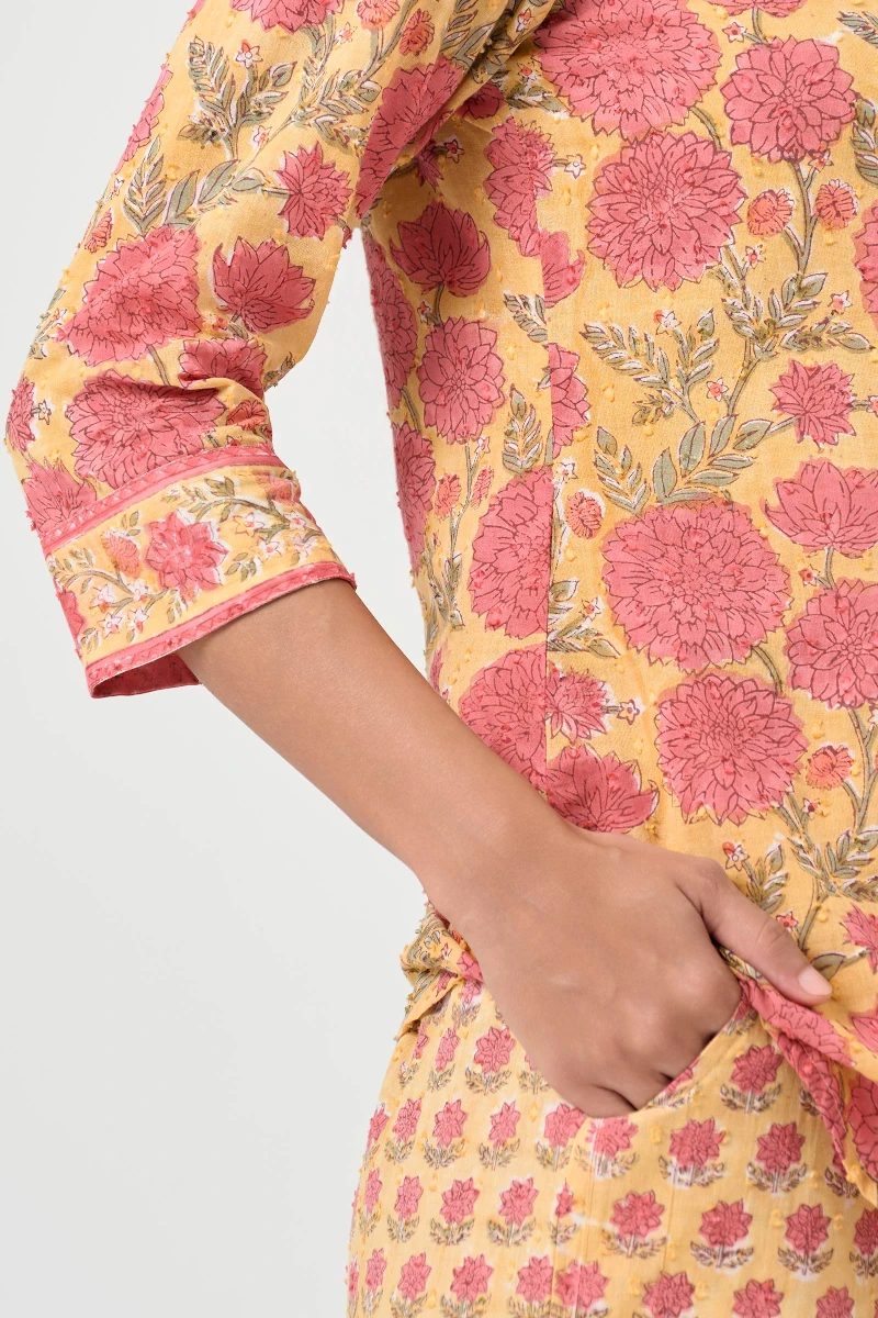 Yellow Hand Block Printed Ram Buta Co-ord Set