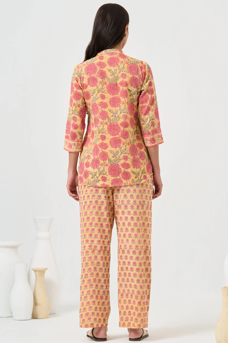 Yellow Hand Block Printed Ram Buta Co-ord Set