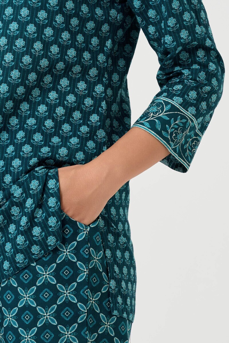 Blue Printed Cotton Loungewear Set