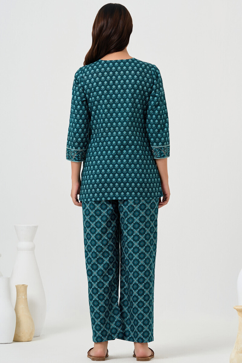 Blue Printed Cotton Loungewear Set