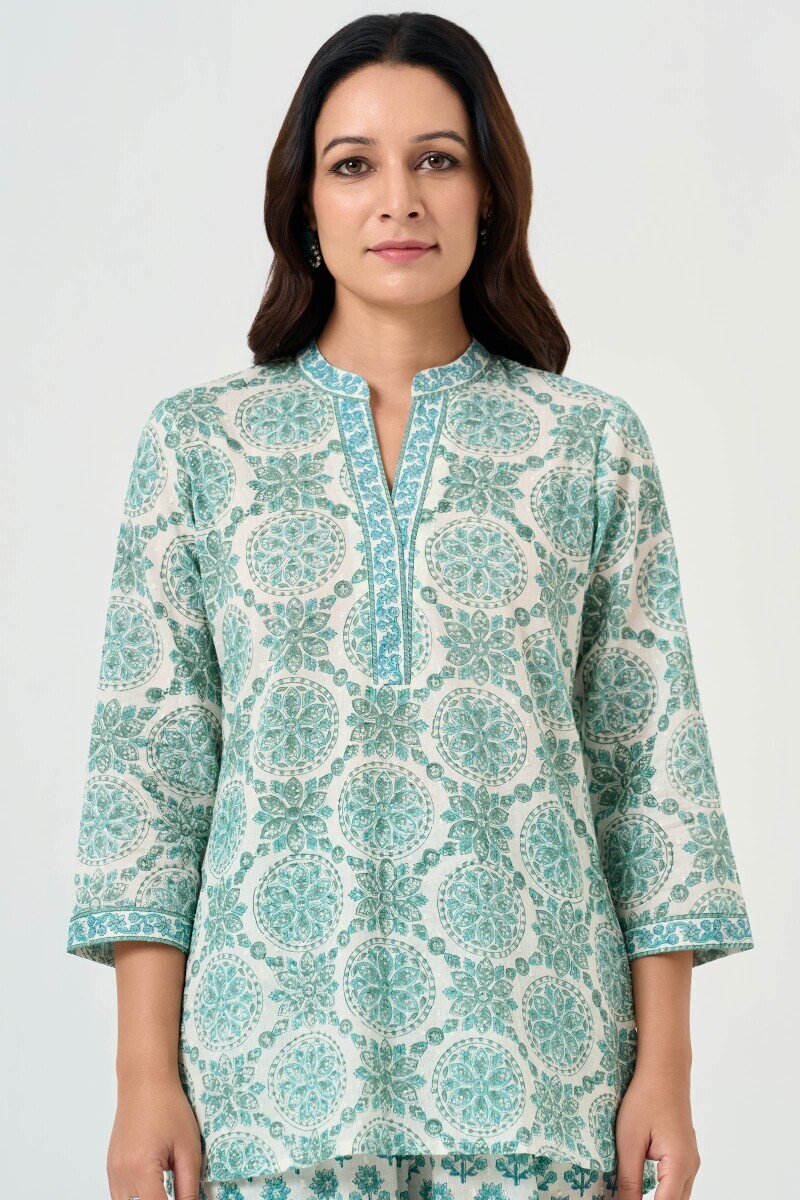 White Hand Block Printed Ram Buta Co-ord Set