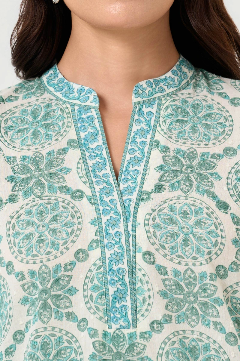 White Hand Block Printed Ram Buta Co-ord Set