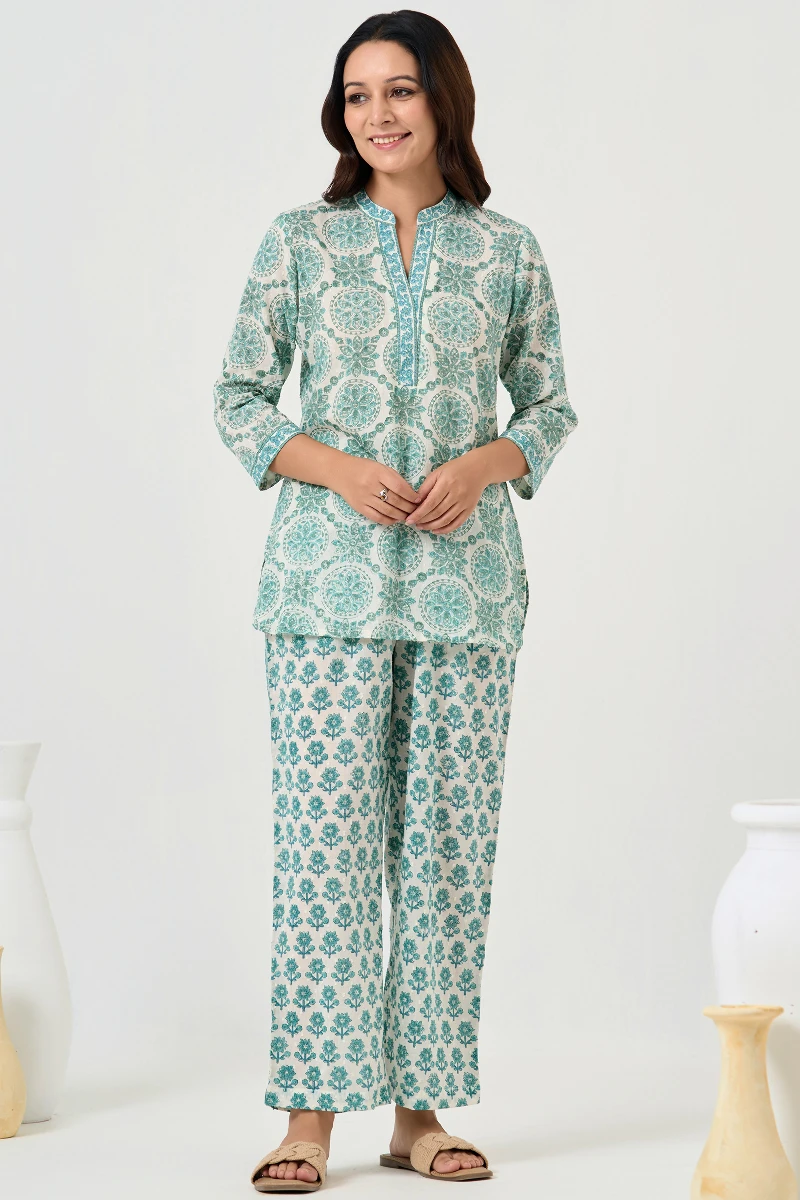 White Hand Block Printed Ram Buta Co-ord Set