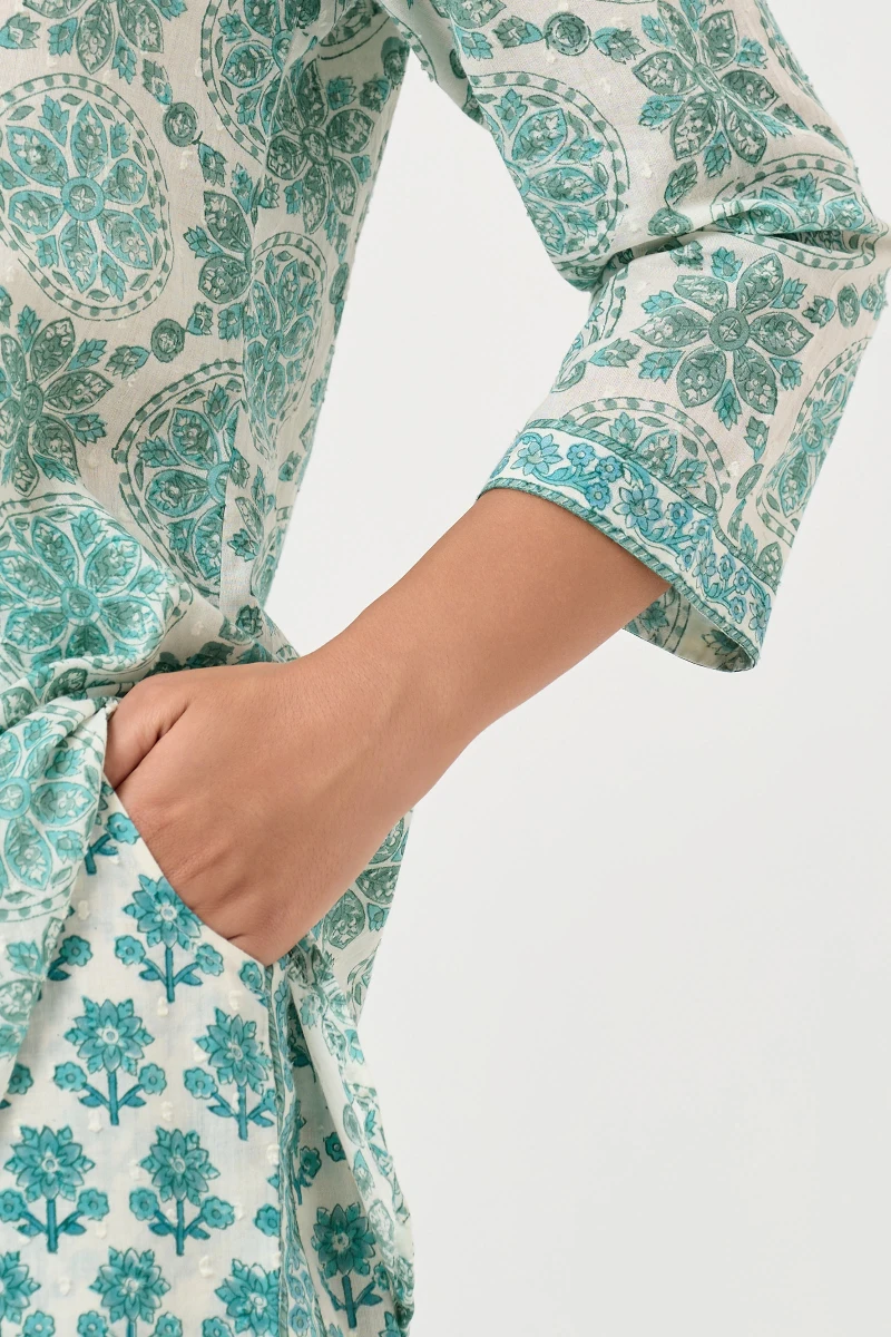 White Hand Block Printed Ram Buta Co-ord Set