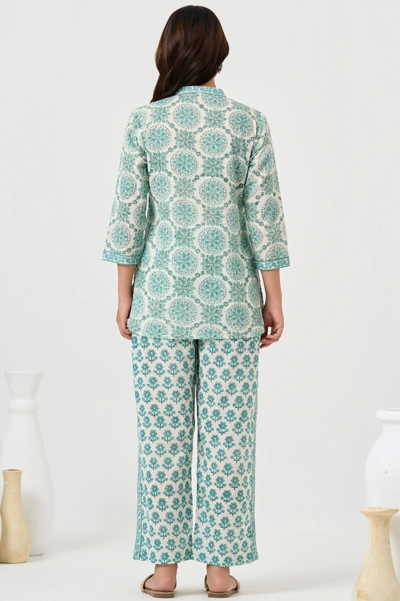White Hand Block Printed Ram Buta Co-ord Set