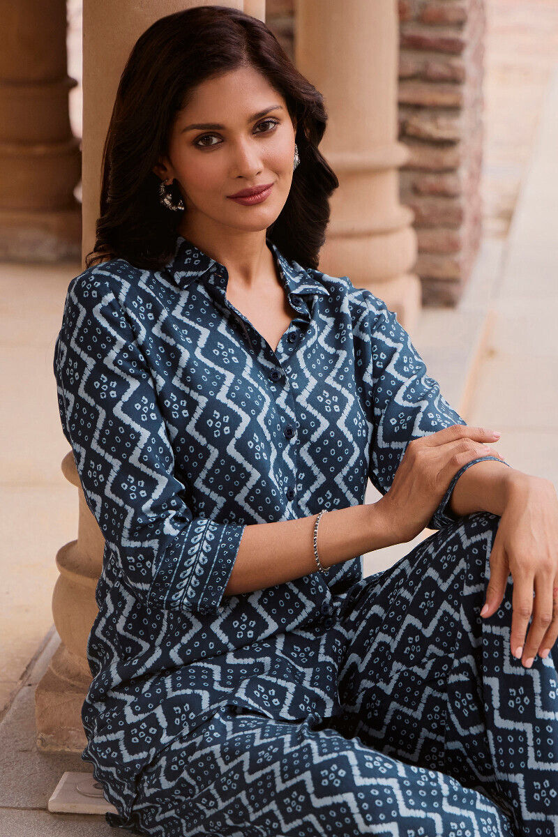 Blue Printed Viscose Loungewear Set