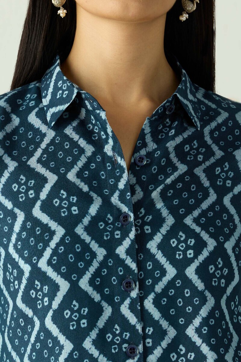 Blue Printed Viscose Loungewear Set
