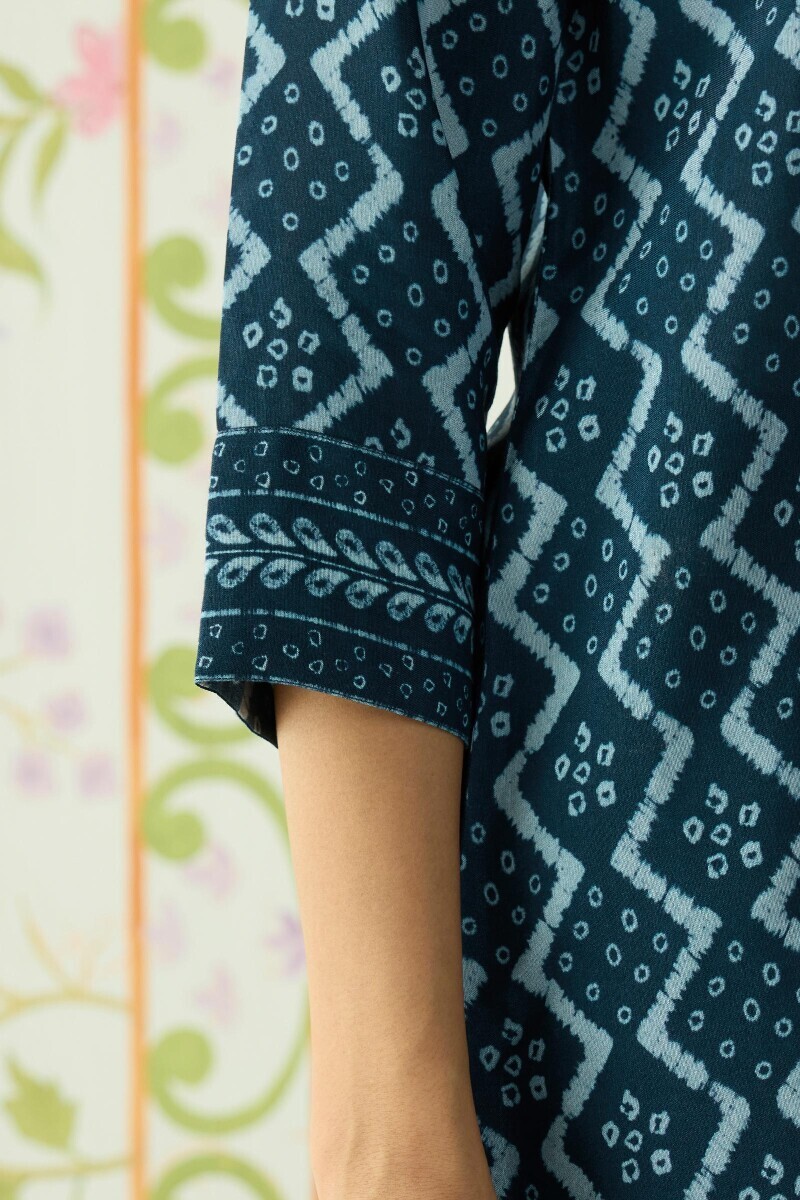 Blue Printed Viscose Loungewear Set