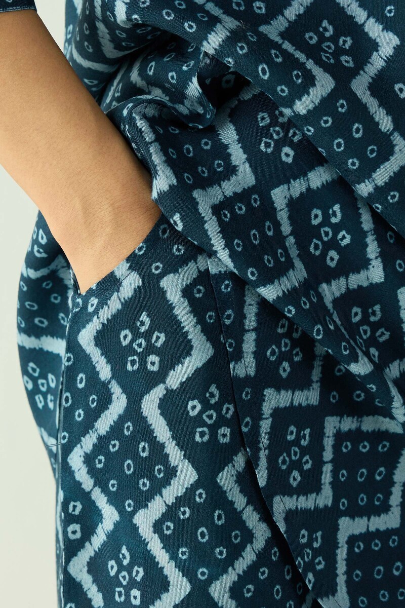 Blue Printed Viscose Loungewear Set