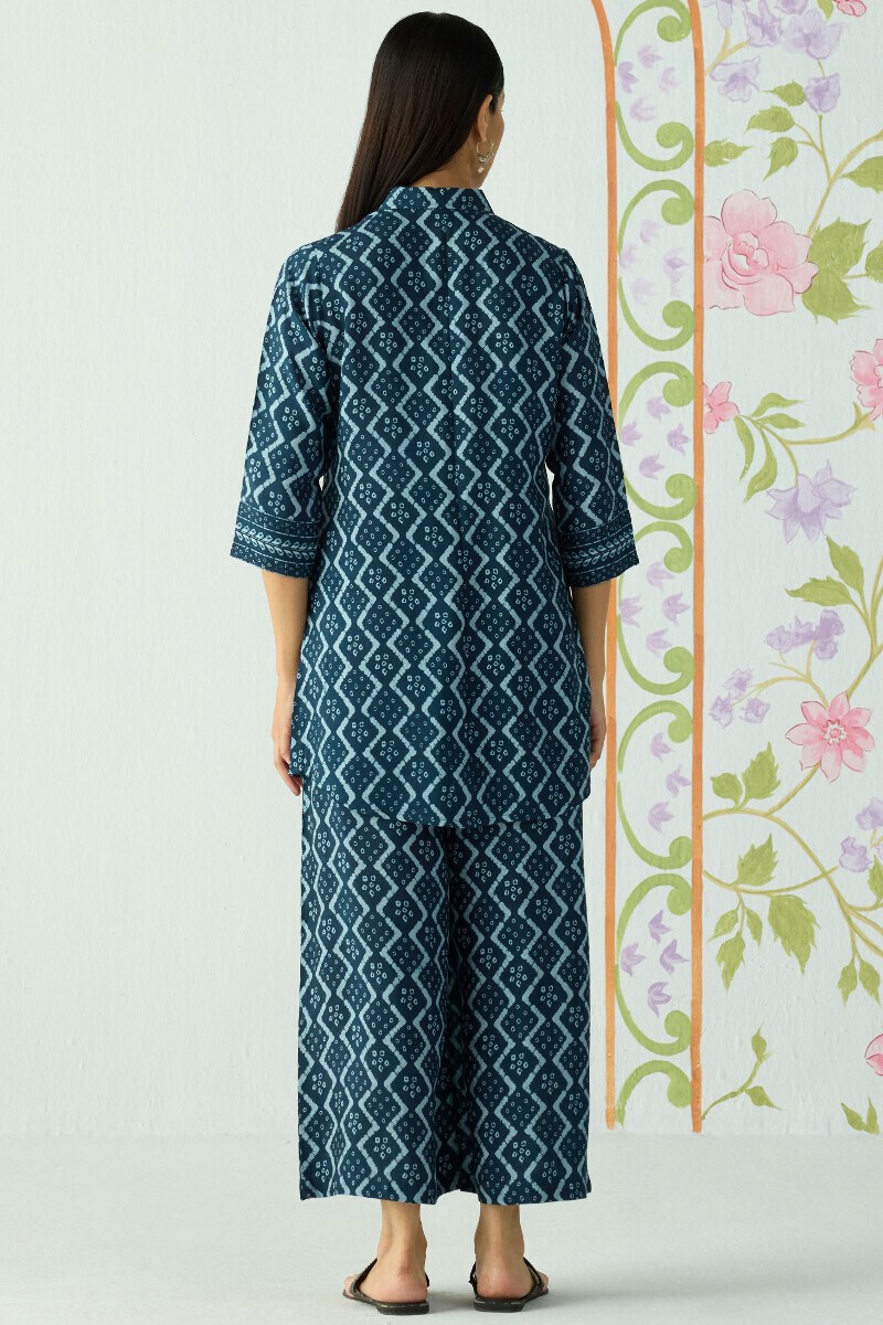 Blue Printed Viscose Loungewear Set