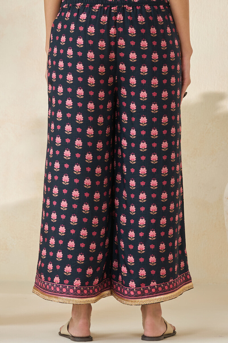 Black Printed Dola Silk Palazzo