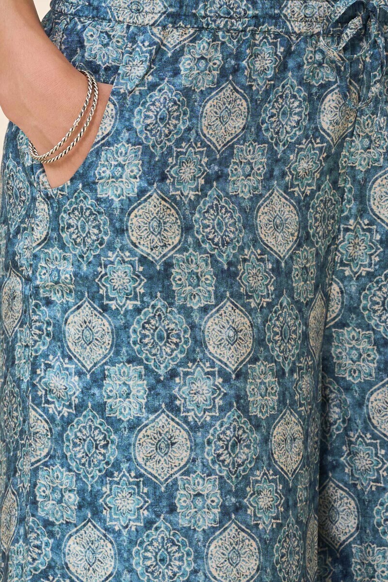 Blue Printed Dola Silk Palazzo