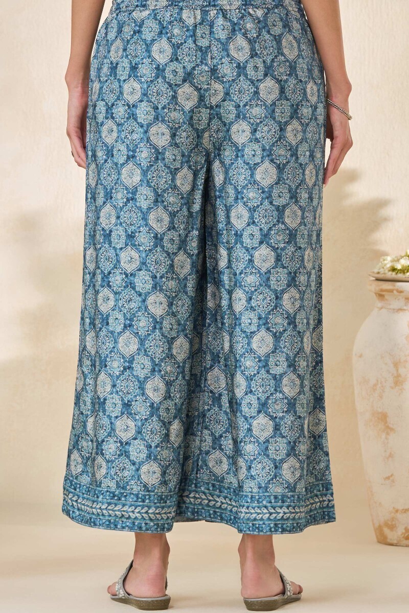 Blue Printed Dola Silk Palazzo