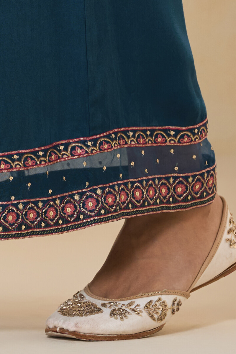 Blue Handcrafted Modal Satin Palazzo