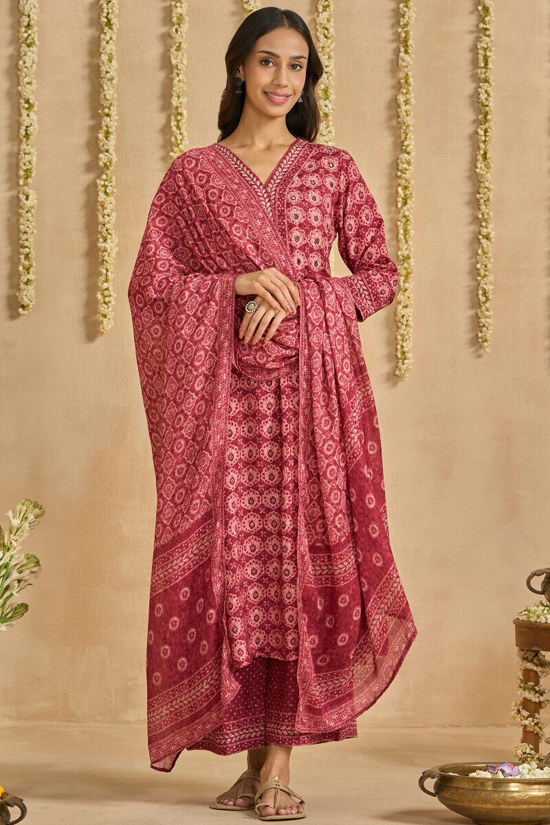 Maroon Printed Viscose Palazzo