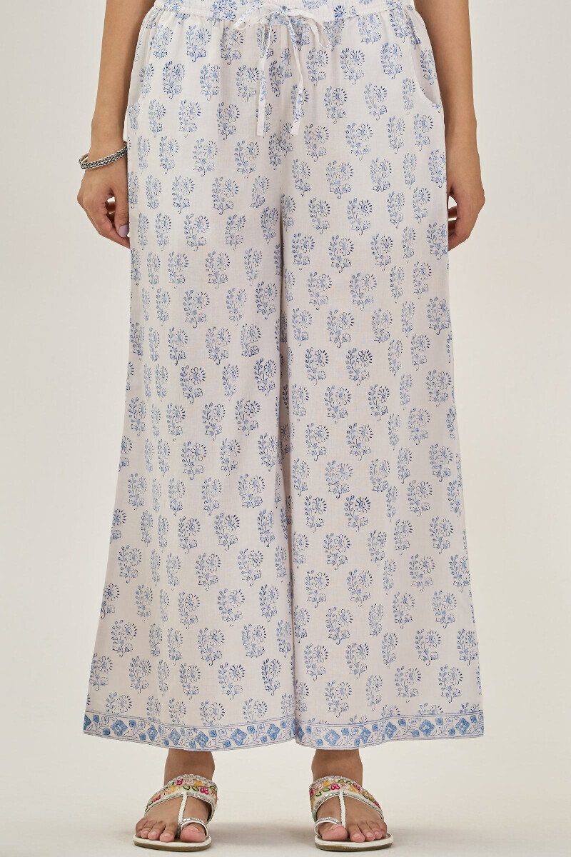 White Hand Block Printed Cotton Palazzo