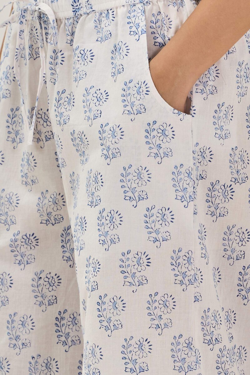 White Hand Block Printed Cotton Palazzo