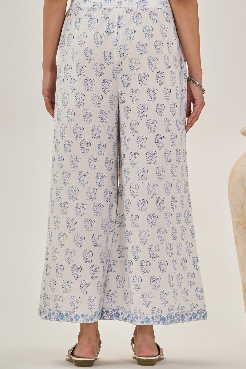 White Hand Block Printed Cotton Palazzo