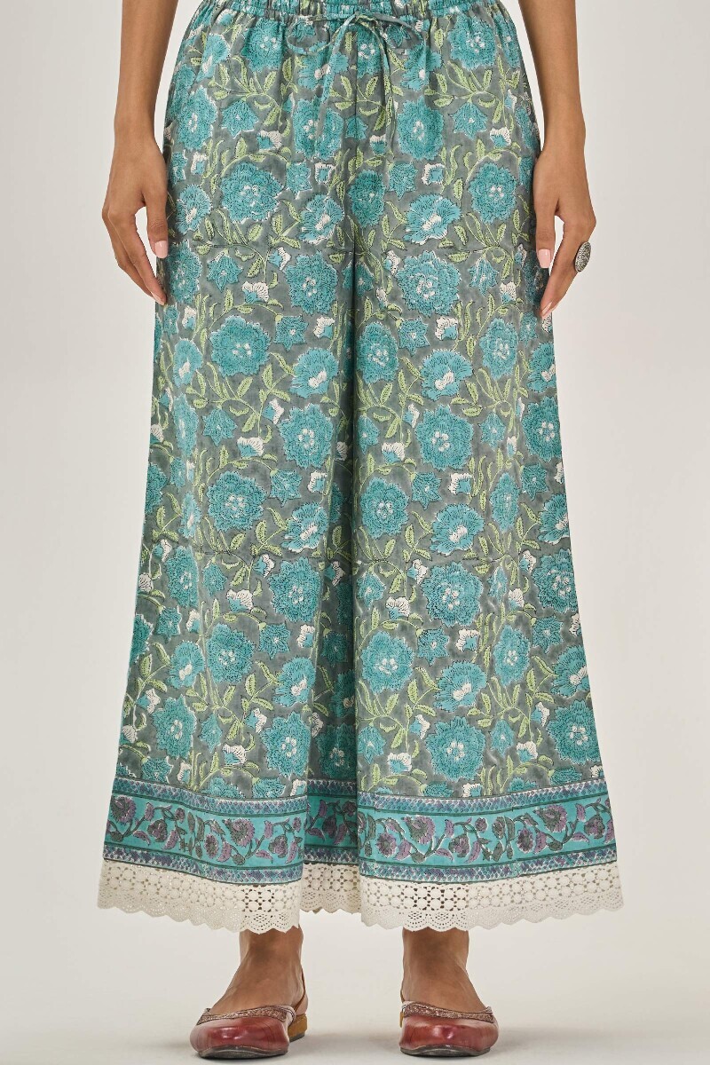 Grey Hand Block Printed Cotton Palazzo