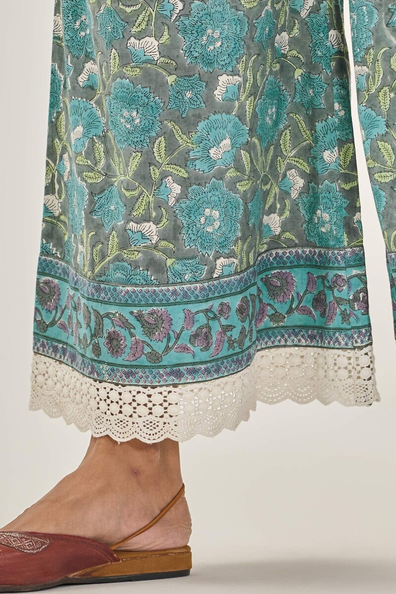 Grey Hand Block Printed Cotton Palazzo