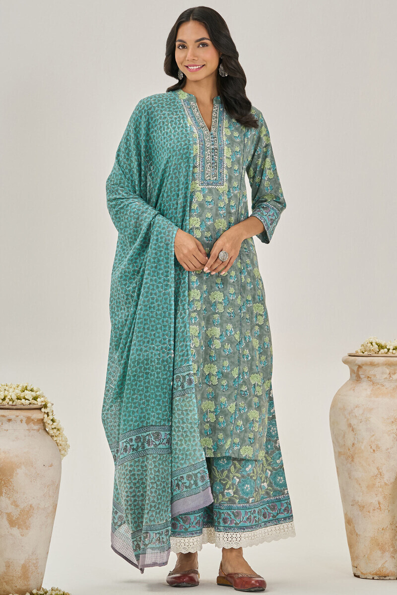 Grey Hand Block Printed Cotton Palazzo