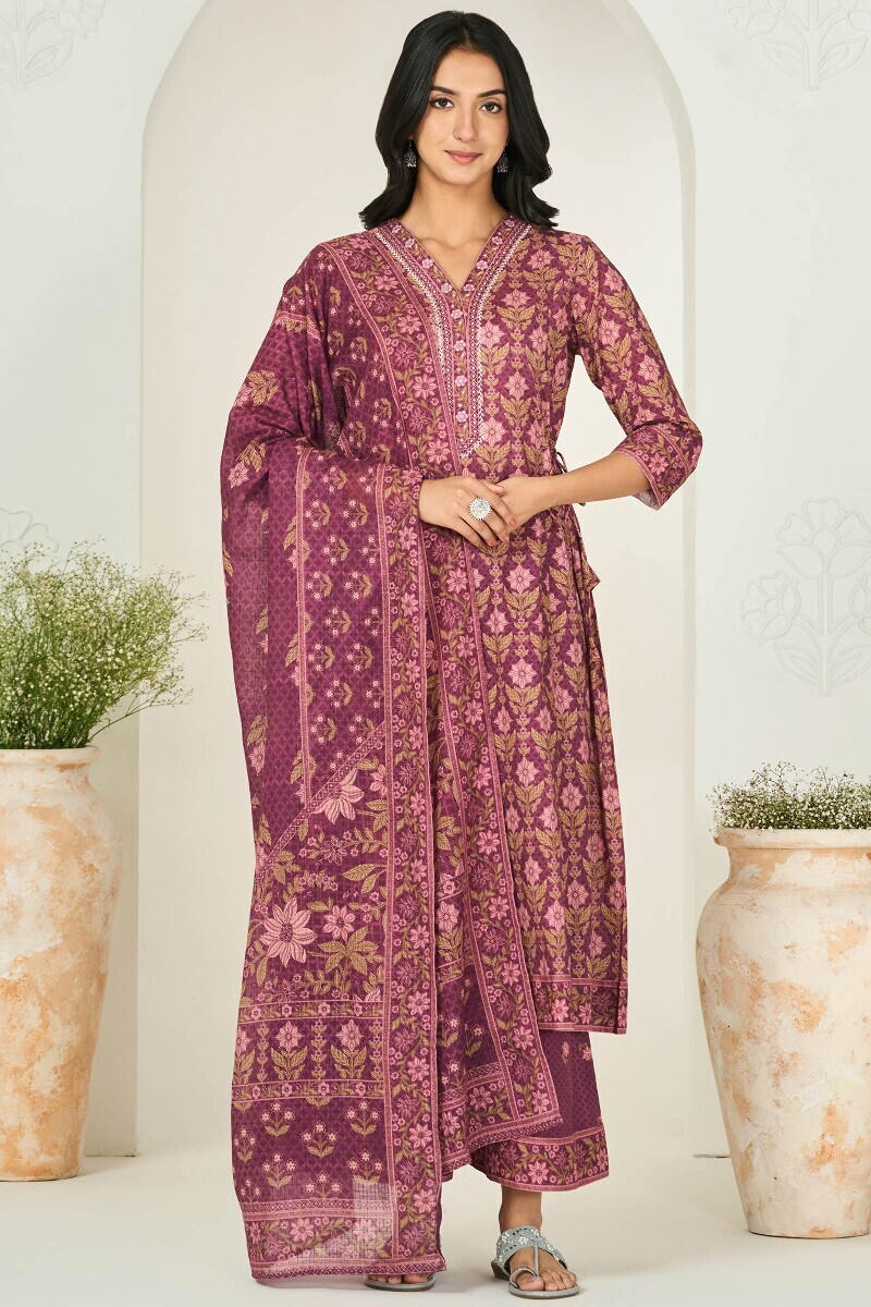Purple Printed Cotton Palazzo