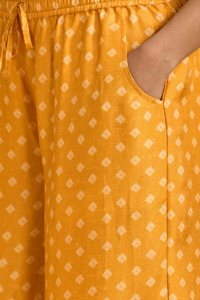 Yellow Printed Dola Silk Palazzo