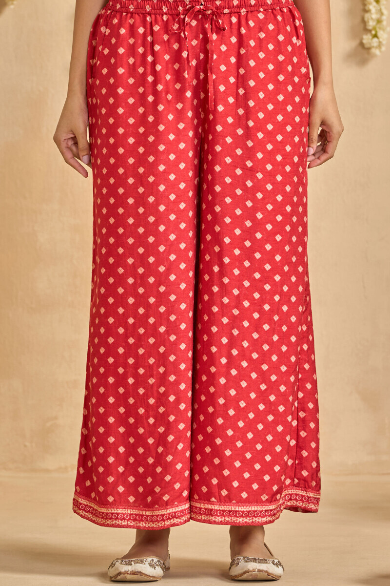 Red Printed Dola Silk Palazzo