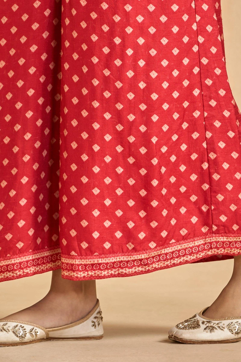 Red Printed Dola Silk Palazzo